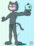  2022 anthro bulge cartoon_network clothed clothing colored cookie_cat digital_drawing_(artwork) digital_media_(artwork) domestic_cat felid feline felis fur hi_res holding_object holding_weapon lewdware male mammal nipples pattern_background shaded signature simple_background smile smiley_face solo speedo speedo_only steven_universe swimwear weapon 