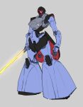  absurdres beam_saber dom glowing glowing_eye grey_background gundam highres holding holding_sword holding_weapon mecha mobile_suit mobile_suit_gundam no_humans one-eyed pink_eyes redesign sadamatsu_ryuuichi science_fiction sketch solo sword weapon zeon 