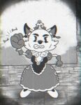  angry anthro breaking_the_fourth_wall canid canine clothed clothing crown dr_doc_md dress ear_piercing ear_ring female fleischer_style_toon fox gloves greyscale handwear inner_ear_fluff looking_at_viewer mammal monochrome nakhta pie_cut_eyes piercing queen royalty solo toony tuft vintage 