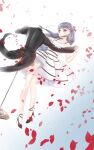  1girl bow braid dress formal grey_eyes grey_hair hair_bow high_heels highres jacket kimi_(miracle_nikki) long_hair mannequin miracle_nikki okitafuji petals rose_petals striped striped_dress suit tuxedo 