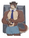  anthro bare_chest brown_body brown_fur eyewear fur glasses hi_res john_oliver john_ottiver jrjresq last_week_tonight lutrine male mammal mustelid necktie river_otter smile solo 