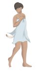  absurd_res barefoot breast_squish breasts brown_eyes brown_hair dark_body dark_skin feet felid female feral fur gesture hair hi_res human lion mammal mistress-honey nude pantherine raised_tail solo squish tail_gesture towel towel_only transformation white_body white_fur 