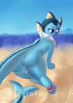  absurd_res anthro beach bodily_fluids butt digital_drawing_(artwork) digital_media_(artwork) eeveelution female genital_fluids genitals hi_res loah_wunny nintendo pawpads pok&eacute;mon pok&eacute;mon_(species) pussy seaside sexy_eyes solo solo_focus vaporeon video_games 