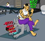  anthro ausjamcian cheetah duo exercise_ball exercise_mat felid feline female financial_domination male male/female mammal objectification phone reflection workout_clothing ych_(character) 