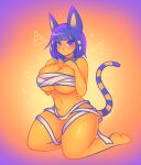  abdominal_bulge animal_crossing animal_humanoid ankha_(animal_crossing) anthro bandage belly big_breasts blue_eyes blue_hair blush breast_squish breasts cat_humanoid cat_tail clothed clothes_falling_off clothing feet felid felid_humanoid feline feline_humanoid female fur hair hi_res hime_cut hindpaw humanoid jewelry mammal mammal_humanoid markings mummy mummy_costume mummy_wrappings navel necklace nintendo no_underwear paws pouting shy slightly_chubby solo squish striped_markings striped_tail stripes tail_markings thick_thighs undead under_boob video_games wardrobe_malfunction wide_hips yellow_body yellow_fur zharxart 