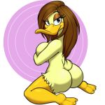  anatid anseriform anthro avian beak big_breasts bird breasts brown_hair butt duck female hair hi_res looking_at_viewer looking_back looking_back_at_viewer neronova nude solo the_looney_tunes_show tina_russo warner_brothers 