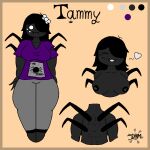  anthro arachnid arthropod clothed clothing dark_body dark_skin dimsun female freckles model_sheet multi_eye solo solo_focus spider 