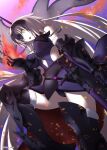  1girl armor armored_boots armored_dress black_dress black_panties boots breasts chain commentary_request dress fate/grand_order fate_(series) flag flaming_hand gauntlets headpiece highres holding holding_flag jeanne_d&#039;arc_alter_(avenger)_(fate) jeanne_d&#039;arc_alter_(avenger)_(third_ascension)_(fate) jeanne_d&#039;arc_alter_(fate) large_breasts long_hair looking_at_viewer looking_down panties plackart shidou_(x_2903) sword thighhighs twitter_username underwear very_long_hair weapon white_flag white_hair yellow_eyes 