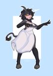  absurd_res anthro apron black_hair breasts clothing cook female food_wars hair hi_res hooves horn knife looking_at_viewer piercing pinup pose solo ursk wide_hips 