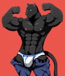 abs anthro bearlovestiger13 biceps black_body black_fur blue_eyes briefs bulge clothed clothing digital_media_(artwork) felid flexing fur half_naked looking_at_viewer male mammal muscular muscular_male nipples pantherine pecs pose simple_background smile solo topless unbuttoned_pants underwear 
