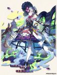  1boy 1girl animal_ears black_dress black_gloves brown_hair doll_joints dragalia_lost dress full_body glasses gloves grey_hair hair_over_one_eye joints laxi_(dragalia_lost) light_purple_eyes long_hair looking_at_viewer multicolored_clothes multicolored_dress official_art rabbit_ears short_hair standing thighhighs veil white_dress white_headwear white_legwear 