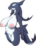  absurd_res anthro areola big_breasts blush breasts cetacean delphinoid female hair hi_res j7w mammal marine nipples nude oceanic_dolphin orca simple_background smile solo toothed_whale white_background 