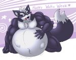 anthro belly big_belly canid canine canis eggo21 fur grey_body grey_fur hand_on_stomach licking licking_lips male mammal navel nintendo purple_eyes same_size_vore star_fox tongue tongue_out video_games vore wolf wolf_o&#039;donnell 