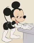  anthro black_body clothing dandi disney gloves handwear lingerie looking_back male mammal mickey_mouse mouse murid murine rodent simple_background solo solo_focus tongue tongue_out twerking 