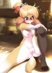  animal_crossing anthro blonde_hair canid canine canis domestic_dog female genitals hair hi_res isabelle_(animal_crossing) mammal nintendo pussy shih_tzu solo toy_dog tsampikos video_games 