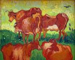  1890 19th_century ambiguous_gender ancient_art avian bird bovid bovine brown_body cattle feral flower grass group hi_res horn mammal oil_painting_(artwork) outside painting_(artwork) plant teats traditional_media_(artwork) udders vincent_van_gogh 