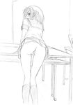  ass bent_over greyscale kita_high_school_uniform legs monochrome no_panties osuzu_akiomi school_uniform serafuku sketch socks solo suzumiya_haruhi suzumiya_haruhi_no_yuuutsu 