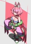  1girl absurdres animal_ear_fluff animal_ears azuchi_momo bangs bare_shoulders blush breasts choker cleavage closed_mouth crop_top fang full_body hair_over_one_eye hair_ribbon high_tops highres jacket long_sleeves looking_at_viewer medium_breasts navel nijisanji official_art pink_eyes pink_hair pink_jacket pouch puffy_long_sleeves puffy_sleeves ribbon shadow shirt shoes short_hair skin_fang sleeveless sleeveless_shirt smile sneakers socks solo standing supodorichan virtual_youtuber 