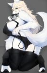  absurd_res anthro big_breasts blonde_hair breasts canid canine clothing female fur hair hi_res kyuukon mammal panties solo underwear white_body white_fur 