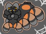  2020 4_arms 8_eyes 8_legs anthro arachnid arachnid_taur arthropod arthropod_taur big_breasts black_body black_fur breasts chest_tuft curvy_figure digital_media_(artwork) domestic_cat faith_(flowerycubey) featureless_breasts featureless_crotch felid feline felis female flowerycubey fur hands_behind_head hi_res hourglass_figure hybrid looking_back mammal multi_arm multi_eye multi_limb navel nude smile smirk solo solo_focus spider spider_taur spider_web standing stripes taur toony tuft yellow_eyes 