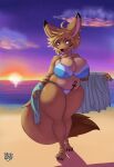  anthro beach bikini breasts canid canine clothing female fennec fox hi_res mammal seaside solo sunset swimwear vant_talon 