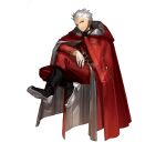  1boy archer_(fate) belt black_collar black_footwear boots coat collar fate/extra fate/stay_night fate_(series) full_body gloves green_hair grey_hair hand_on_own_leg highres hooded_coat looking_at_viewer male_focus military military_uniform no_bangs official_alternate_costume official_art overcoat pants promotional_art red_coat red_pants smile solo tachi-e transparent_background uniform v-shaped_eyebrows wada_arco white_gloves 