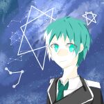  1boy constellation green_hair houkago_stride_(vocaloid) mikagura_private_academy_uniform moririn_seikawa schoolboy_uniform sky star_(sky) starry_sky 