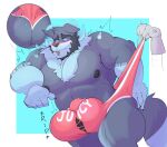  abs anthro balls balls_outline big_balls big_bulge blush bulge butt canid canine canis clothing disembodied_hand duo elaz embarrassed fur genital_outline genitals grey_body grey_fur hi_res horn male mammal muscular muscular_anthro muscular_male nipples pecs robustidol solo_focus tongue tongue_out torn_clothing underwear wolf 