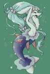  blue_hair bubble female feral fur green_background hair haitaniura hi_res marine merfolk nintendo open_mouth pok&eacute;mon pok&eacute;mon_(species) primarina semi-anthro simple_background solo split_form video_games white_body white_fur yawn 