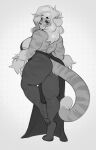  anthro big_breasts big_butt breasts butt buxbi buxbi_(character) clothed clothing curvy_figure digital_media_(artwork) dress feet felid female fur hair half-closed_eyes huge_breasts legwear looking_at_viewer looking_back mammal monochrome narrowed_eyes pantherine pantyhose pawpads rear_view simple_background slightly_chubby smile solo stripes thick_thighs tiger toe_curl toes topwear voluptuous wide_hips 