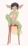  anklet bare_shoulders big_ears blenafee_(keroro623) camisole clothing ear_piercing evening_dress furniture girly goblin hi_res humanoid jewelry male piercing solo stool unknown_artist 