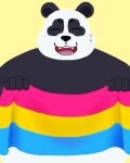  anthro black_body flag fur giant_panda holding_flag holding_object lgbt_pride male mammal open_mouth pandaandy pansexual_pride_colors pride_color_flag pride_colors smile solo ursid white_body white_fur 