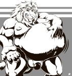  anthro balls belly big_belly disney eggo21 felid genitals hand_on_stomach hi_res leodore_lionheart lion male mammal muscular muscular_male open_mouth overweight pantherine penis pubes solo strongfat tongue zootopia 