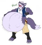  anthro belly big_belly burping canid canine canis eggo21 fur grey_body grey_fur hand_on_stomach hi_res male mammal muscular muscular_male nintendo open_mouth same_size_vore sharp_teeth star_fox teeth tongue video_games vore wolf wolf_o&#039;donnell 