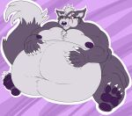  anthro belly big_belly canid canine canis eggo21 eye_scar facial_scar fur grey_body grey_fur hand_on_stomach male mammal morbidly_obese muscular muscular_male nintendo obese overweight purple_eyes scar solo star_fox strongfat video_games wolf wolf_o&#039;donnell 