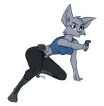  absurd_res anthro belt boots bottomwear clothed clothing colored_sketch crouching felid feline female footwear fully_clothed gesture graphite_(artwork) gun handgun hi_res humanoid kneeling lynx lyra_(muddy) mammal muddy_(artist) pencil_(artwork) pistol pointing pointing_gun pouch_(clothing) ranged_weapon simple_background sketch solo topwear traditional_media_(artwork) weapon white_background 