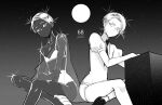  2others androgynous black_eyes black_skin bra cairngorm_(houseki_no_kuni) collared_shirt colored_skin cube dated dual_persona eyelashes gem_uniform_(houseki_no_kuni) greyscale hand_on_own_arm houseki_no_kuni legs looking_at_another monochrome moon moon_uniform_(houseki_no_kuni) morino_bambi multiple_others necktie night night_sky numbered other_focus parted_hair puffy_sleeves see-through shiny shirt short_hair sitting sky star_(sky) thick_eyebrows thighs underwear very_short_hair white_eyes white_hair white_skin 