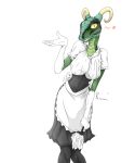  2022 5_fingers anthro argonian bethesda_softworks black_clothing black_dress black_legwear black_stockings breasts brush clenched_teeth clothed clothing digital_media_(artwork) dress female fingers gloves green_body handwear hi_res holding_object horn humanoid_hands legwear maid_uniform multicolored_clothing multicolored_dress ravich17pip scales scalie signature simple_background solo stockings teeth the_elder_scrolls two_tone_clothing two_tone_dress uniform video_games white_apron white_background white_clothing white_dress white_gloves white_handwear yellow_eyes 