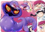  2022 arbok breasts ear_piercing female hair human jessie_(team_rocket) mammal nageruamado nintendo piercing pink_hair pok&eacute;mon pok&eacute;mon_(species) purple_body shedding simple_background solo species_transformation surprise team_rocket tongue tongue_out transformation video_games 