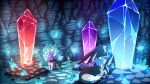  16:9 ambiguous_gender blue_background cave crystal duo eevee feral glowing nintendo pok&eacute;mon pok&eacute;mon_(species) pok&eacute;mon_mystery_dungeon rock scarf shinx simple_background stalactite teeterglance video_games widescreen 