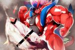  2022 abs anthro biceps big_muscles big_penis bodily_fluids cum dragon erection feathers genital_fluids genitals hatake huge_muscles huge_penis hyper hyper_genitalia hyper_muscles hyper_penis koraidon legendary_pok&eacute;mon male multicolored_body muscular muscular_anthro muscular_male nintendo nipples nude pecs penis pok&eacute;mon red_body solo video_games 