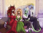  anthro avencri avian beaver bird blonde_hair blue_hair breasts brown_body brown_fur champagne_glass chest_tuft cleavage clothed clothing cockatoo dress feathered_wings feathers feet female fio_(avencri) fur gala_dress green_body green_scales grin group hair hair_over_eye high_heels lizard mammal marianne_(avencri) multicolored_hair one_eye_closed one_eye_obstructed parrot procyonid raccoon red_body red_fur red_hair reptile rodent scales scalie signature sitting smile sussie_(avencri) teeth the_eye_of_ramalach toes tuft two_tone_hair violet_(avencri) webcomic white_body white_feathers white_hair wings wink 