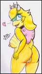  anthro blue_eyes bowsette_meme breasts crown female horn koopa mario_bros meme nintendo nude princess princess_koopa princess_peach reddragonkan royalty scalie shell solo super_crown traditional_media_(artwork) transformation video_games 