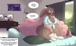  anthro bedroom big_breasts big_butt big_ears black_sclera blush breasts buckteeth butt cleavage clothed clothing computer curvy_figure dd_(dewwydarts) detailed_background dewwydarts digital_drawing_(artwork) digital_media_(artwork) duo english_text female fur furniture goodra hair huge_breasts lagomorph leporid lopunny male male/female mammal morning nintendo open_mouth overweight overweight_female pajama_shirt panties pink_eyes pok&eacute;mon pok&eacute;mon_(species) rabbit raboot shiny_pok&eacute;mon size_difference straddling teeth text thick_thighs underwear val_(dewwydarts) video_games voluptuous white_body white_fur wide_hips 