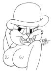  anthro babs_bunny bowler_hat breasts clothing female hat headgear headwear lagomorph mammal monochrome reddragonkan solo teenager teeth tiny_toon_adventures traditional_media_(artwork) warner_brothers young 