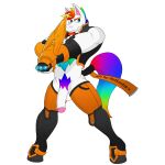  anthro armor balls blazblue body_hair bottomwear bullet_(blazblue) chest_hair clothing dave_(character) equid equine facial_hair gauntlets genitals gloves goatee handwear horn leggings legwear male mammal notkastar penis pubes rainbow shorts solo technology topwear unicorn vest video_games 