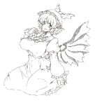  1girl animal_ears bird_ears bird_wings blush breasts dress eyebrows_visible_through_hair fingernails frilled_sleeves frills juliet_sleeves large_breasts long_fingernails long_sleeves monochrome monyomoke mystia_lorelei open_mouth puffy_sleeves sharp_fingernails short_hair simple_background smile solo touhou white_background winged_hat wings 