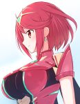  1girl bangs breasts chest_jewel earrings eyebrows_visible_through_hair gem headpiece jewelry large_breasts pyra_(xenoblade) red_eyes red_hair short_hair solo suta_(clusta) swept_bangs tiara xenoblade_chronicles_(series) xenoblade_chronicles_2 