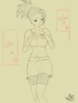  black_hair breasts buuroban clothes dragon_ball hair_over_one_eye highres huge_breasts kale_(dragon_ball) non-web_source ponytail shy sketch standing 