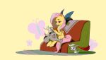  angel_(mlp) beard book buckteeth chimera cutie_mark discord_(mlp) draconequus equid equine facial_hair female feral fluttershy_(mlp) friendship_is_magic grey_body half-closed_eyes hasbro hi_res holding_object lagomorph leporid male mammal my_little_pony narrowed_eyes nidexiaozhu one_eye_closed pegasus rabbit signature simple_background teeth whiskers white_body wings yellow_background yellow_body 